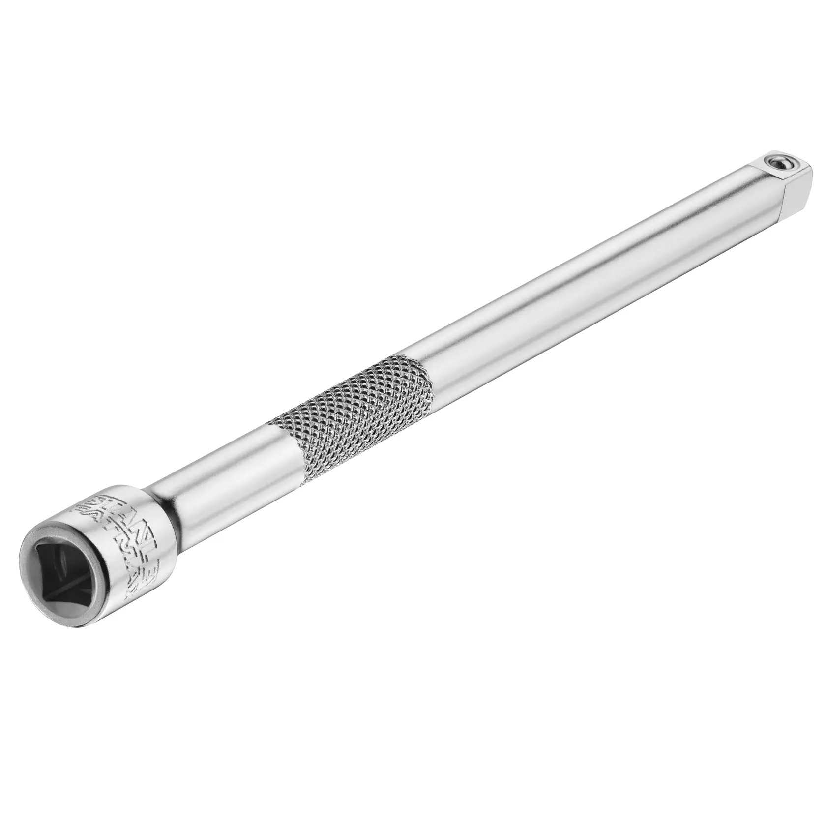 STANLEY FMMT25126-0 verchromter Knebelgriff mit gerändeltem Griff, Seitenansicht, weißer Hintergrund.