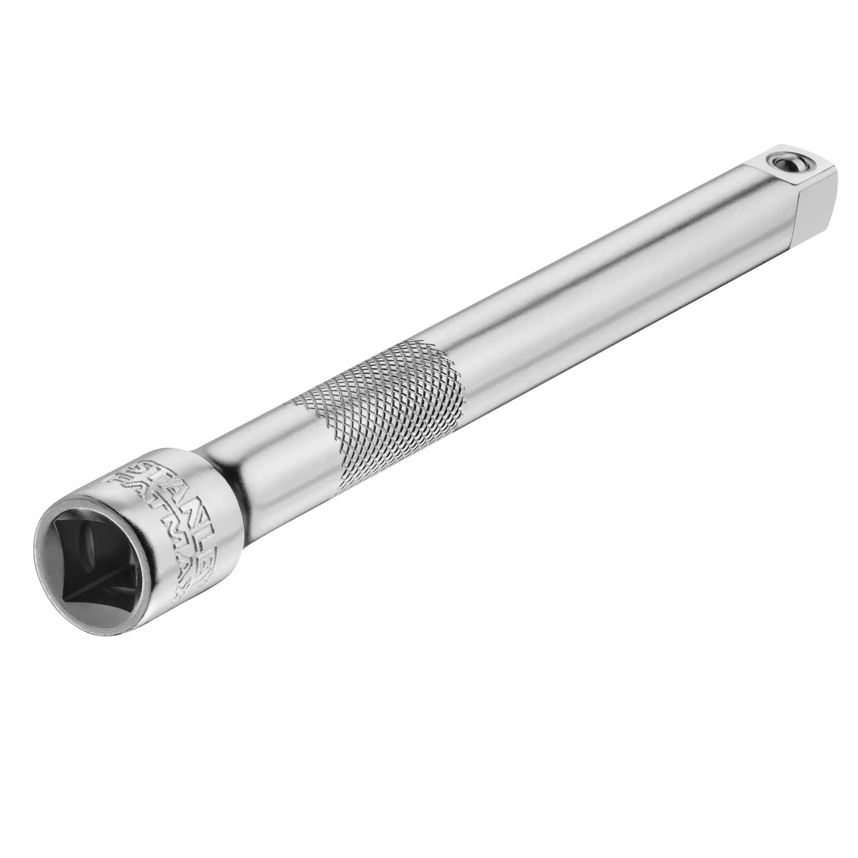 STANLEY FMMT25131-0 verchromte Steckschlüssel-Verlängerung, strukturierter Griff, Frontansicht.