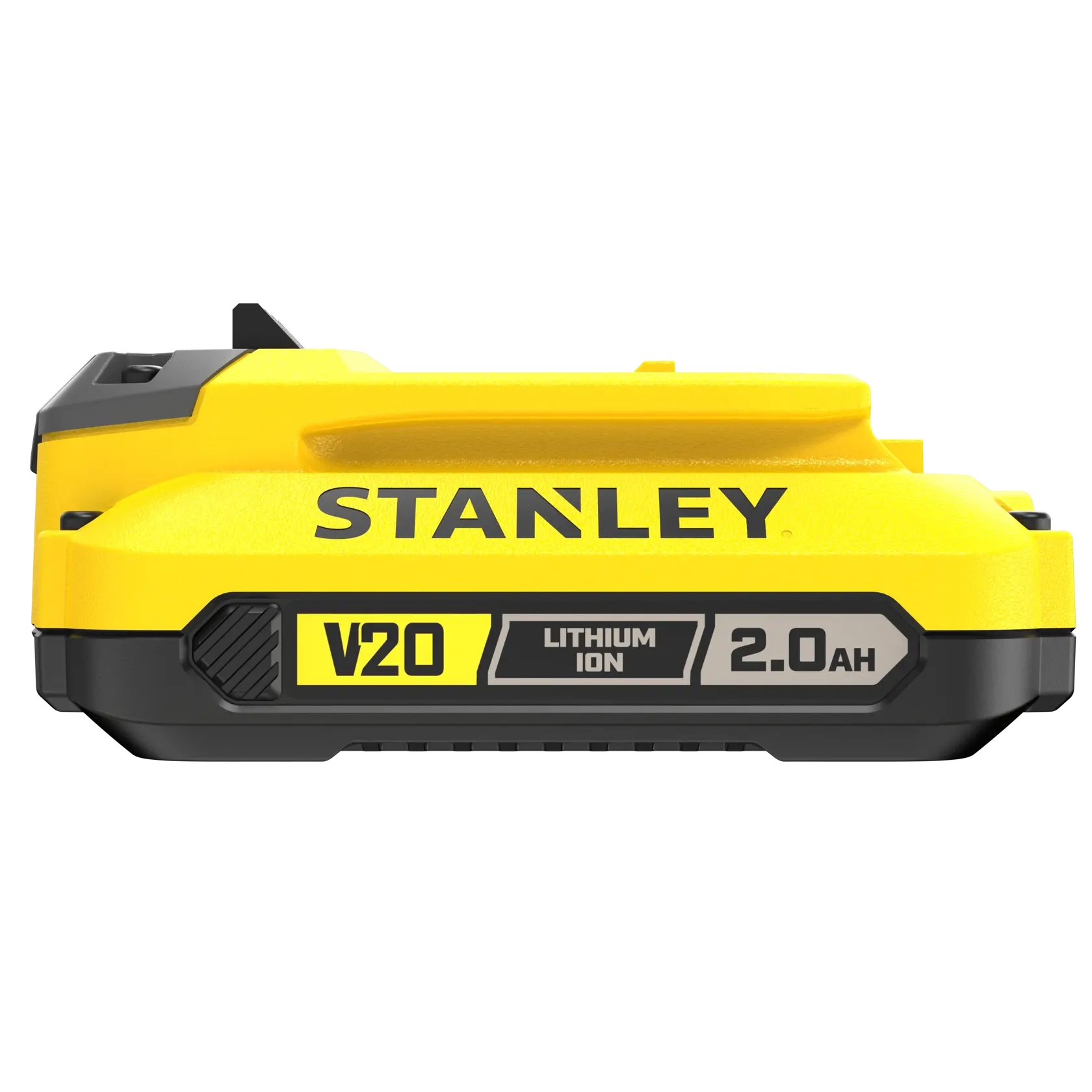 STANLEY SFMCB202 V20 FATMAX 2,0Ah Lithium-Ionen-Akku Vorderansicht auf weißem Hintergrund.