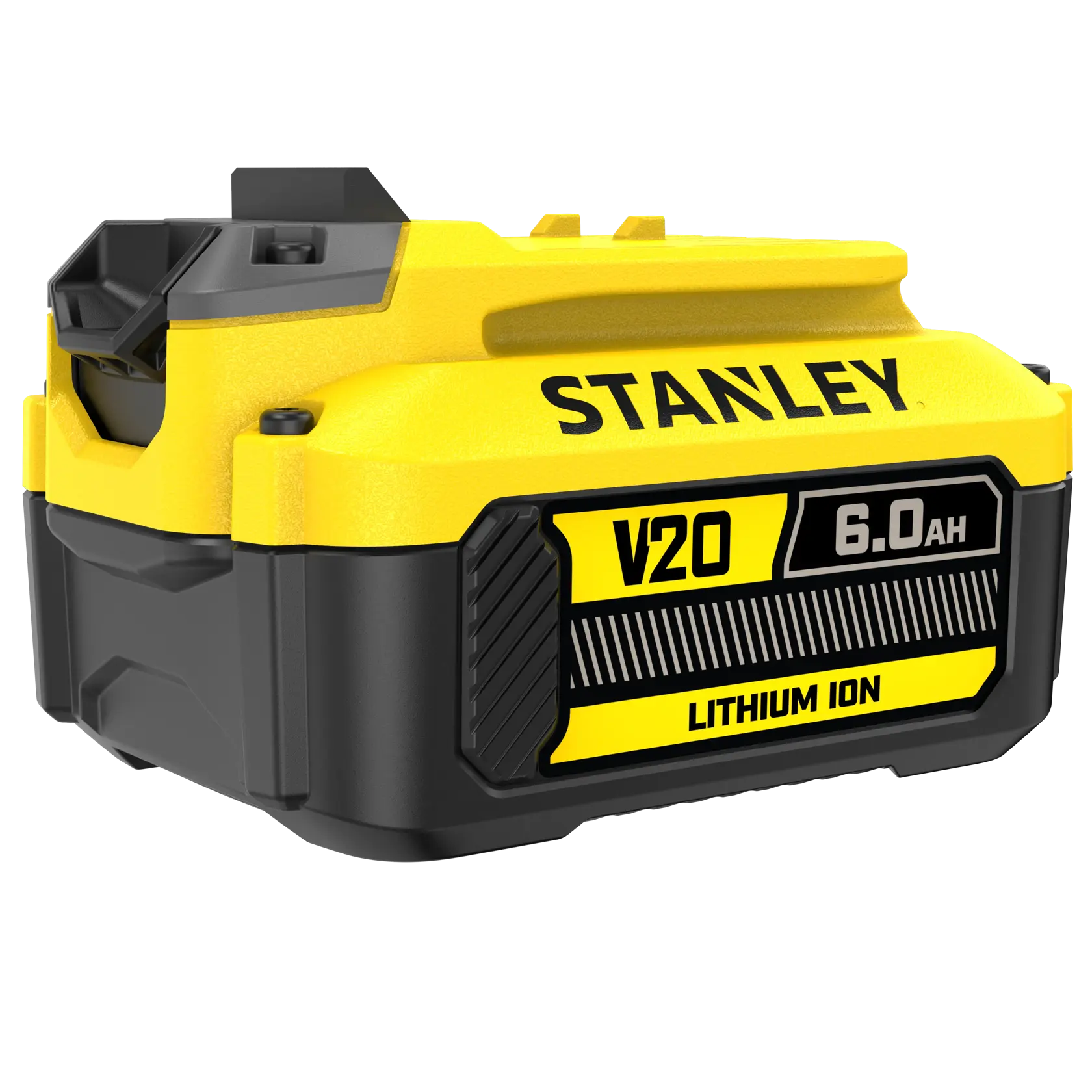 STANLEY SFMCB206 V20 6.0Ah FATMAX Lithium-Ionen-Akku Frontalansicht auf weißem Hintergrund.