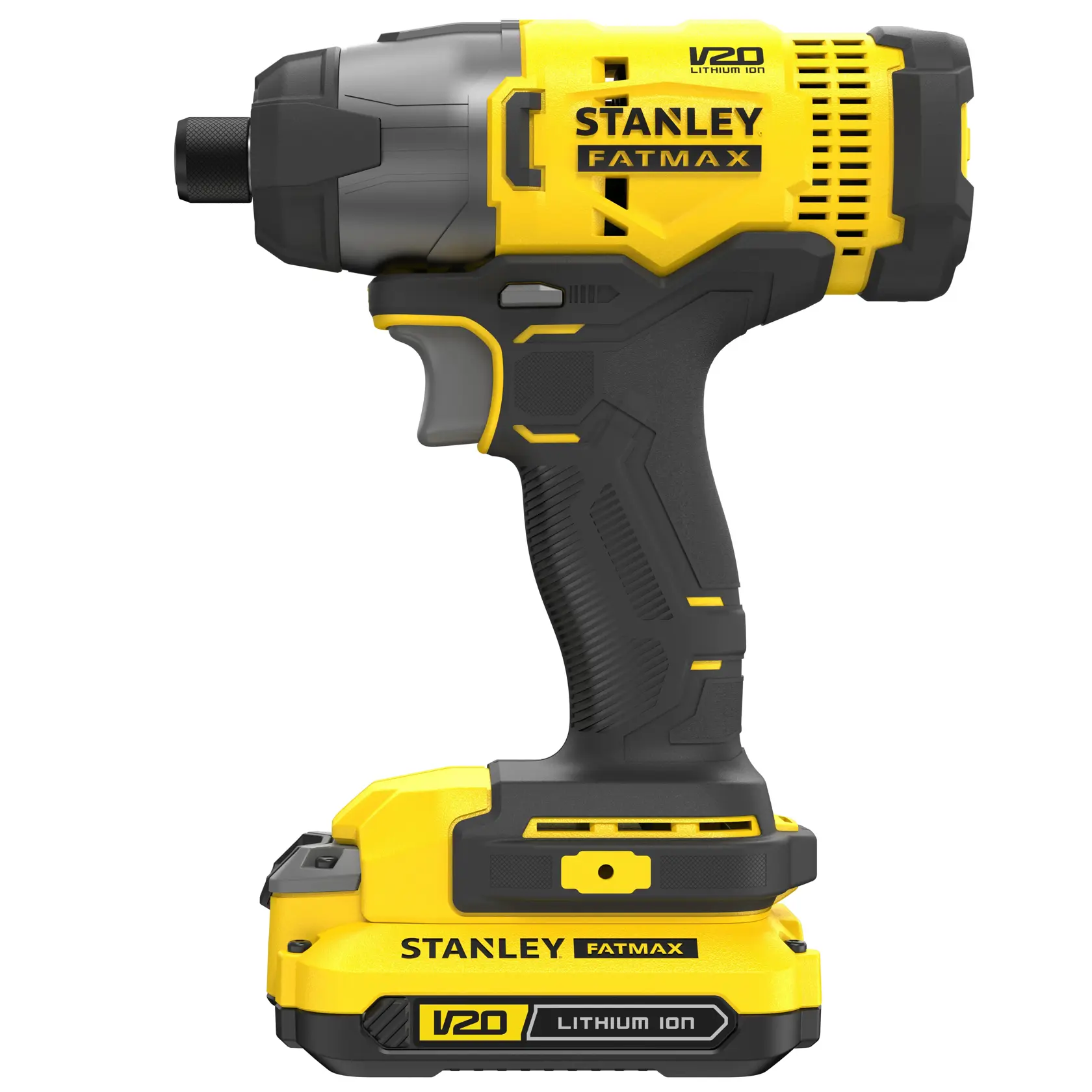 STANLEY SFMCF800C2K Akku-Schlagschrauber, gelb und schwarz, Seitenansicht auf weißem Hintergrund.