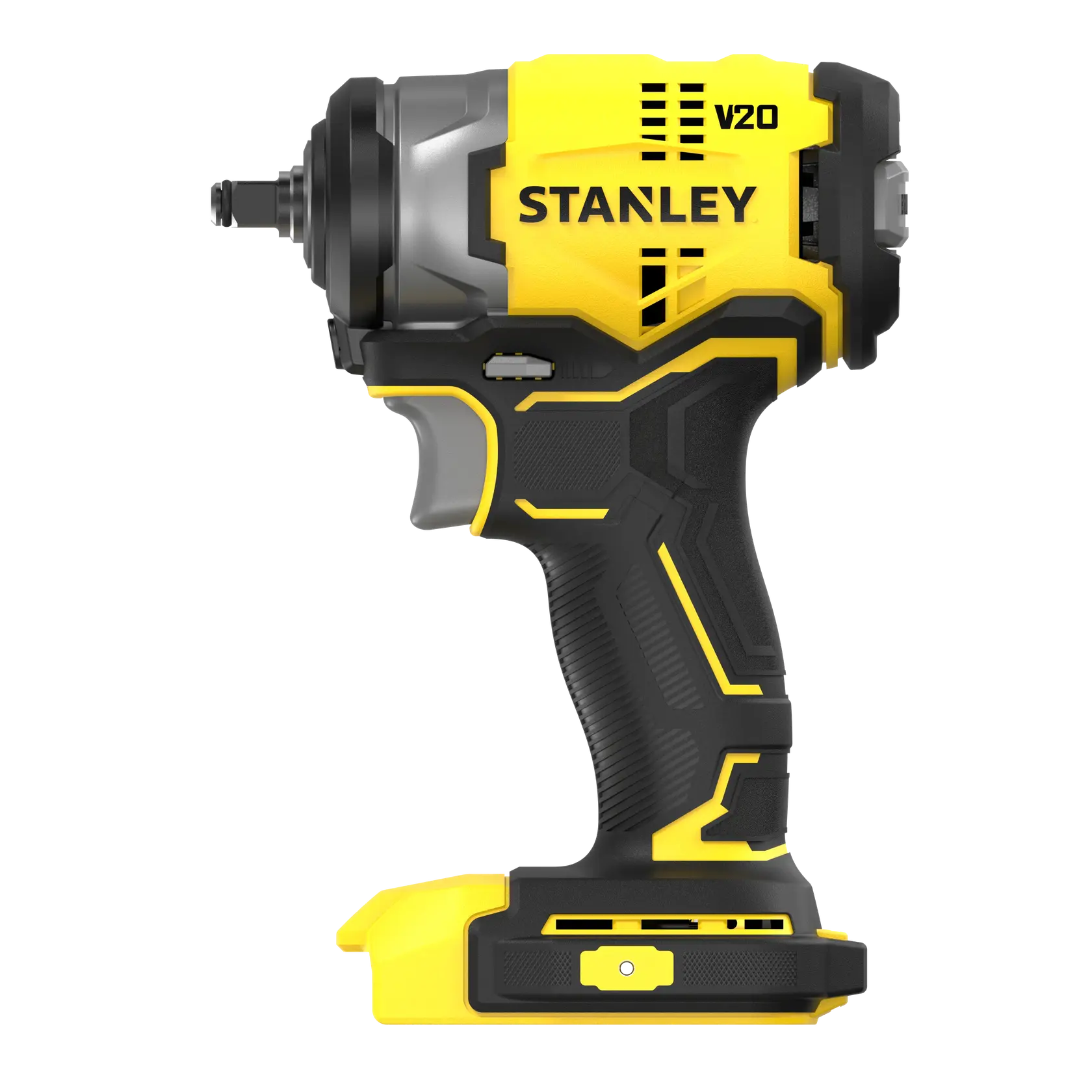 STANLEY SFMCF910B Schlagschrauber, gelb und schwarz, Seitenansicht, kabelloses Elektrowerkzeug.