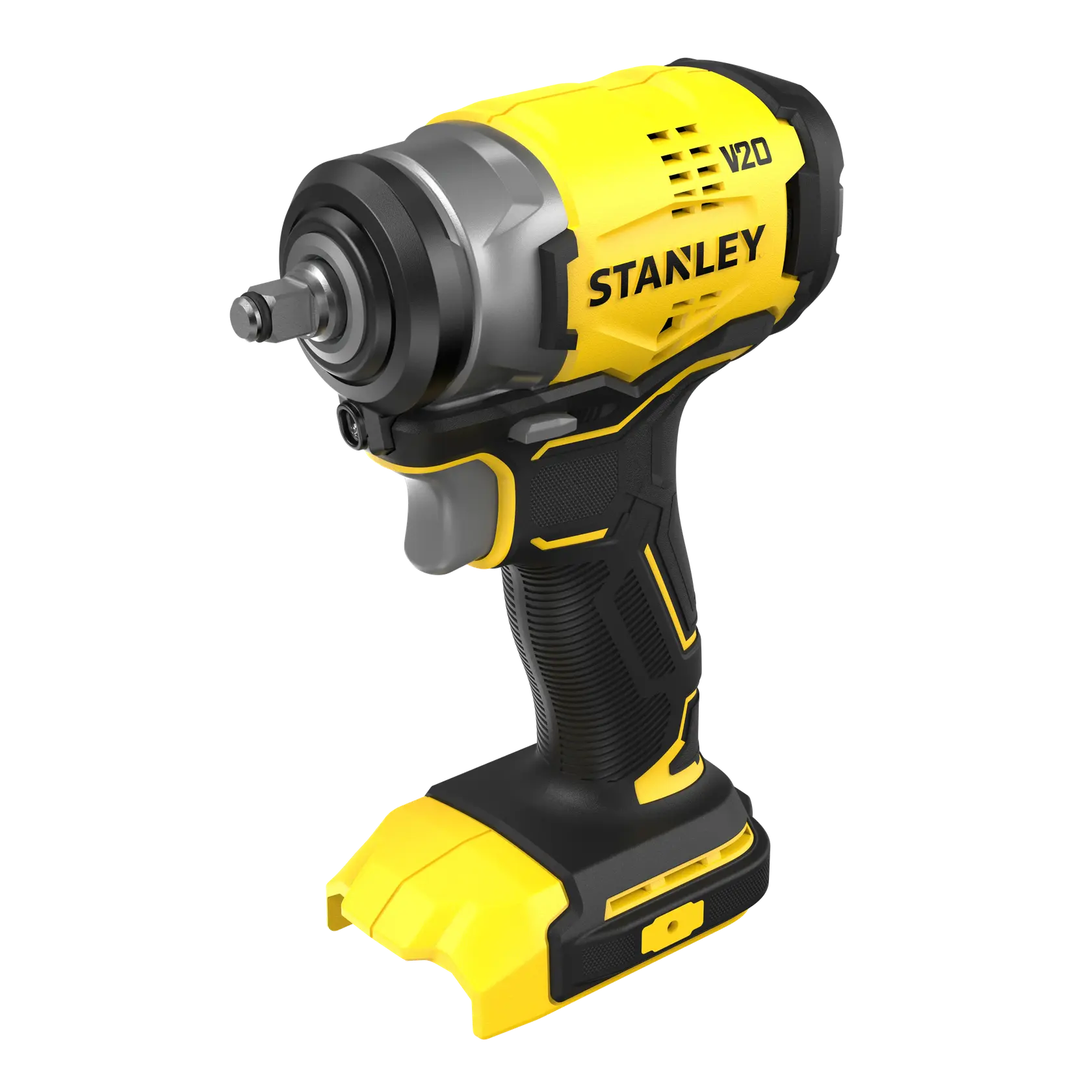 STANLEY SFMCF910B kabelloser Schlagschrauber, gelb und schwarz, Seitenansicht, weißer Hintergrund.
