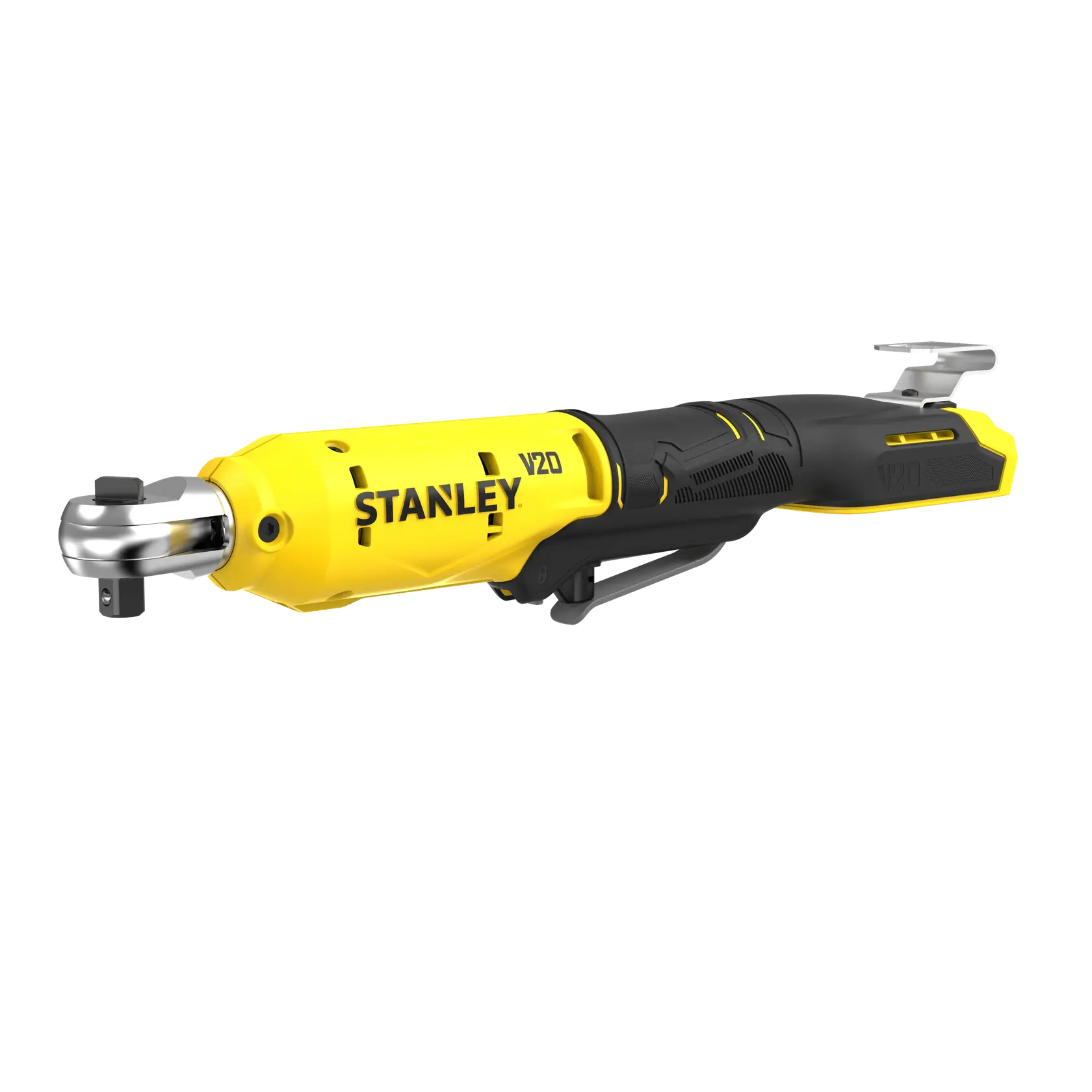 STANLEY SFMCF930B Akku-Ratschenschlüssel, gelb und schwarz, Seitenansicht, Produktfotografie.
