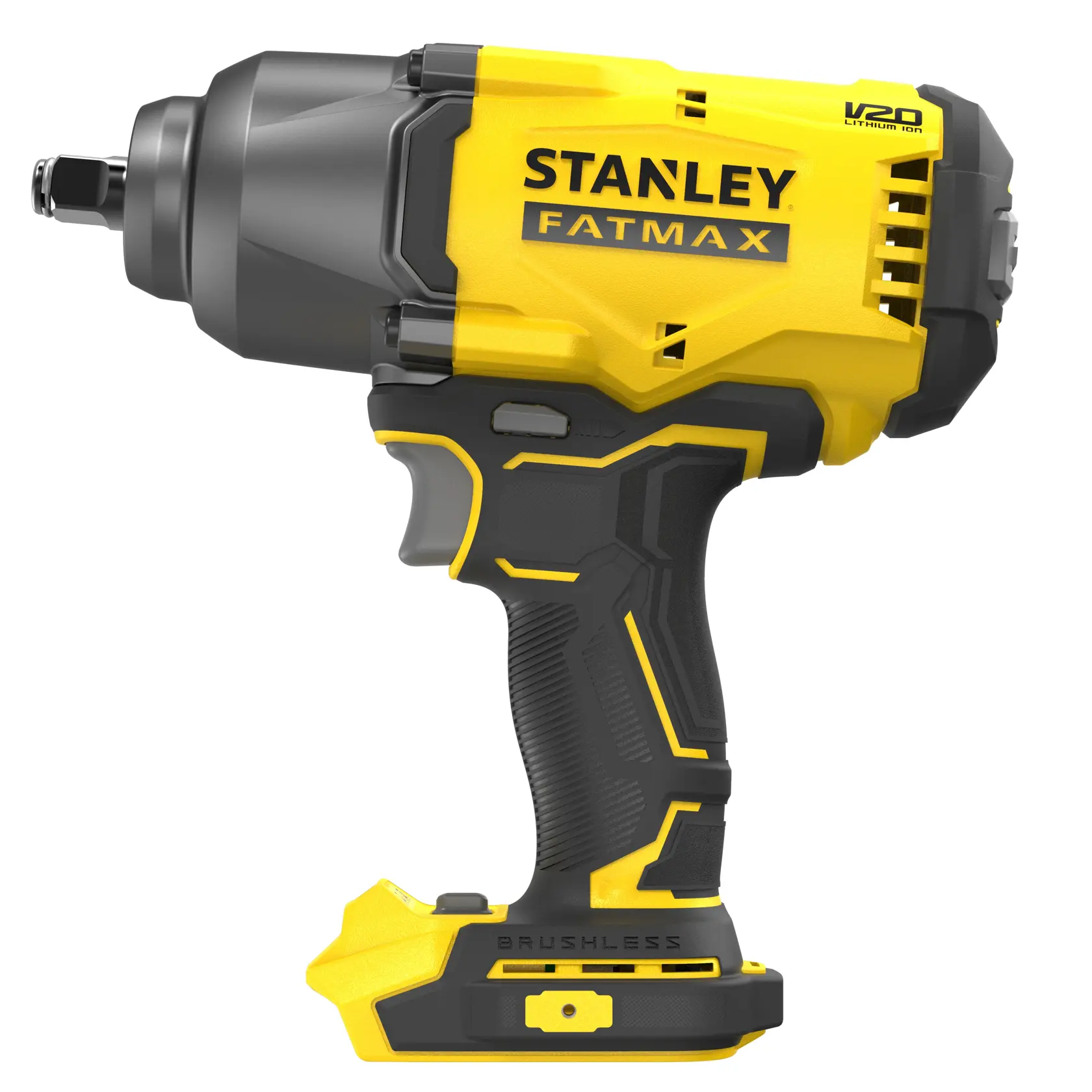 STANLEY SFMCF940B Akku-Schlagschrauber, gelb und schwarz, FATMAX-Serie, Seitenansicht auf weißem Hintergrund.