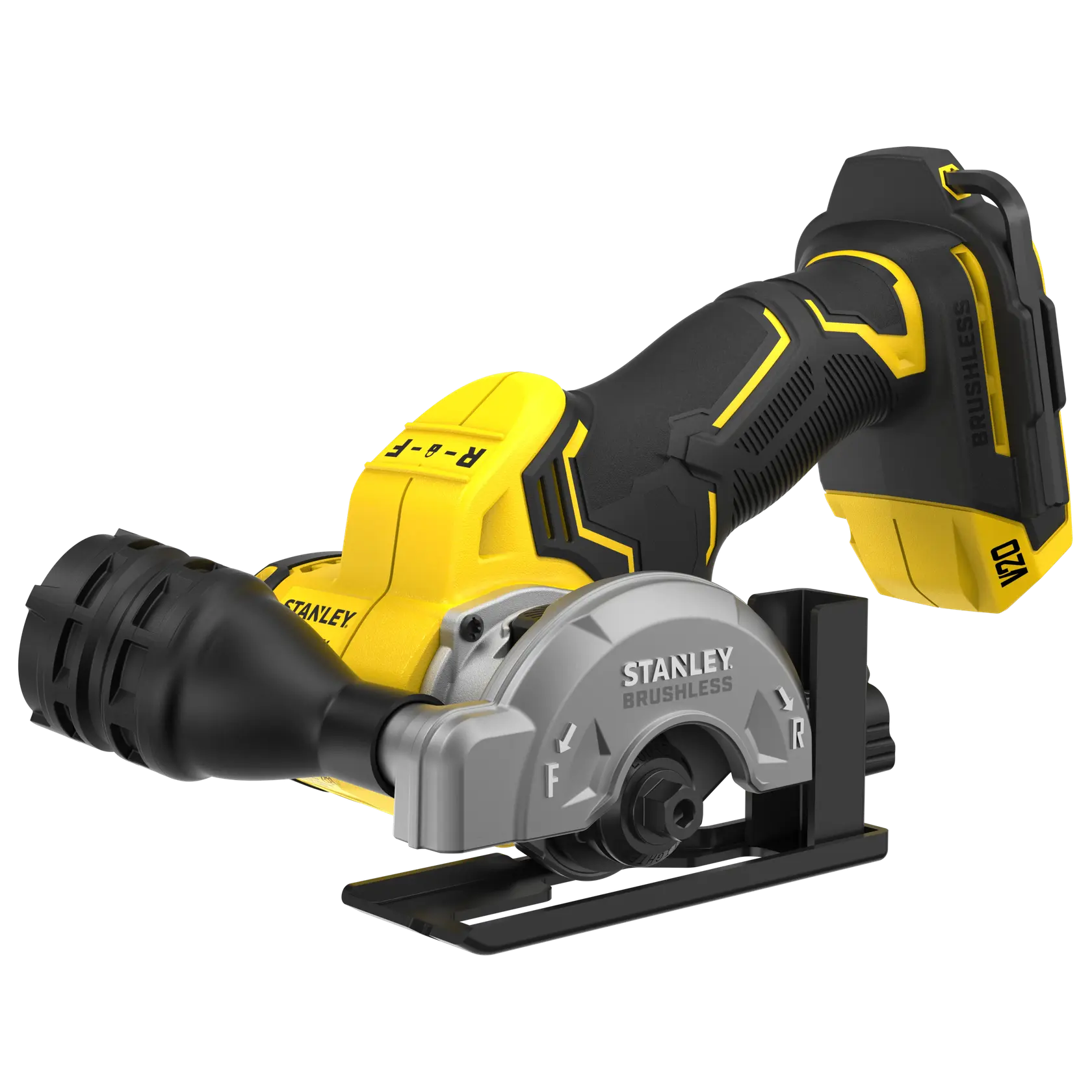 STANLEY SFMCM300B kabellose kompakte Handkreissäge, gelb und schwarz, bürstenlos, Produktfoto auf weißem Hintergrund.