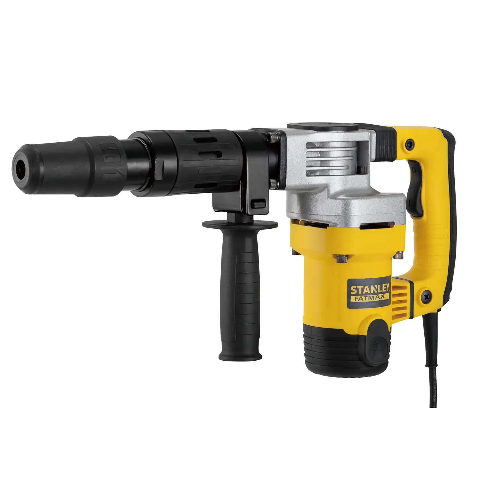 STANLEY SFMEH220K Bohrhammer, gelb und schwarz, Seitenansicht auf weißem Hintergrund.
