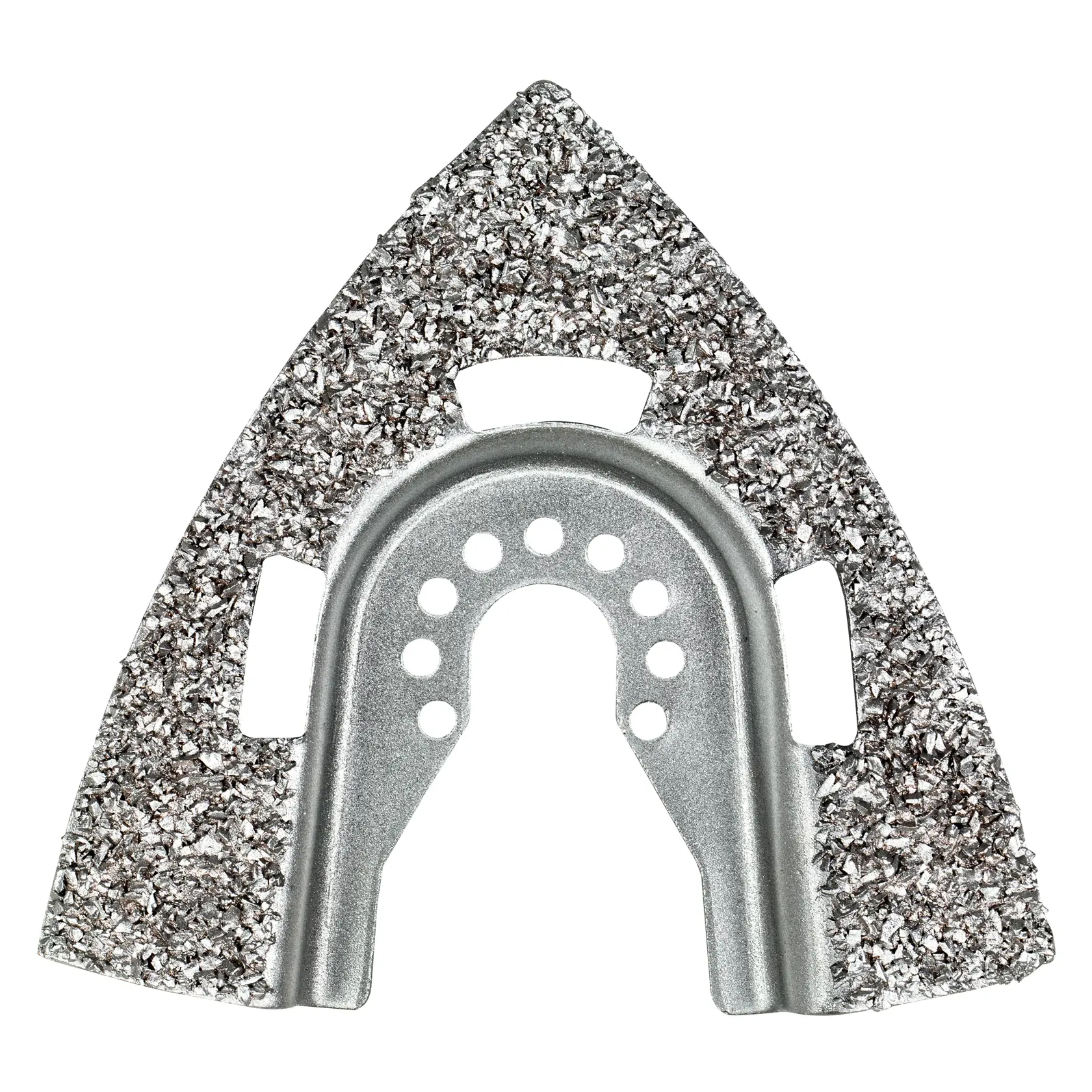 STANLEY STA26130 dreieckiges Schleifpad mit Hartmetallkorn, Nahaufnahme auf weißem Hintergrund.