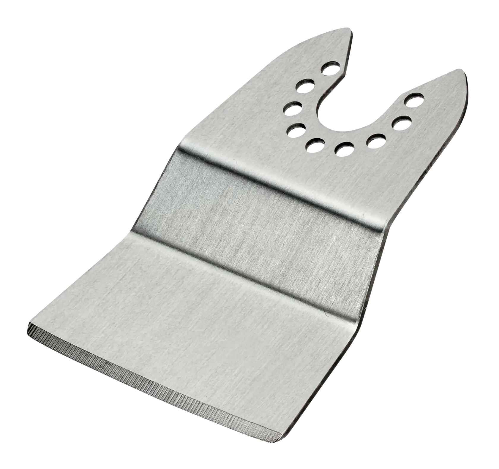 STANLEY STA26135 oszillierendes Werkzeug-Schabeklinge, silbernes Metall, Fotografie, Frontansicht auf weißem Hintergrund.