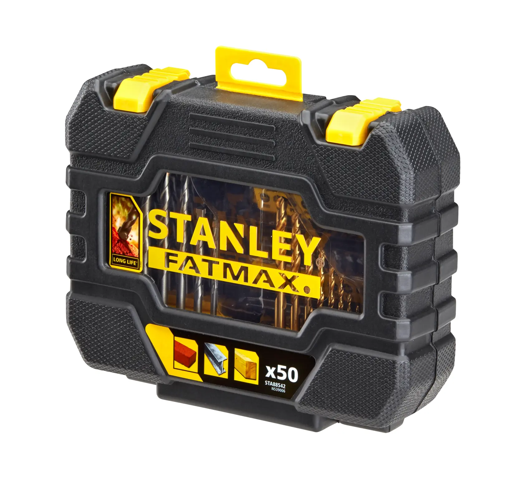 STANLEY STA88542 Bohrerset in Schwarz-Gelb, Frontansicht, 50-teilig.
