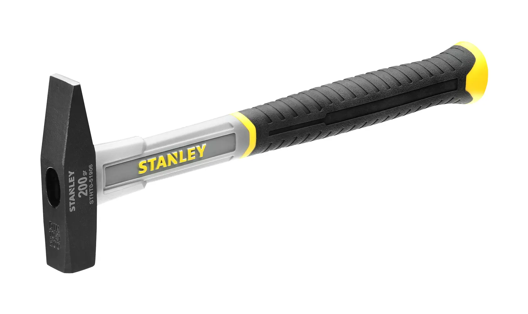 STANLEY STHT0-51906 Hammer mit schwarz-gelbem Griff, schräge Ansicht, weißer Hintergrund.