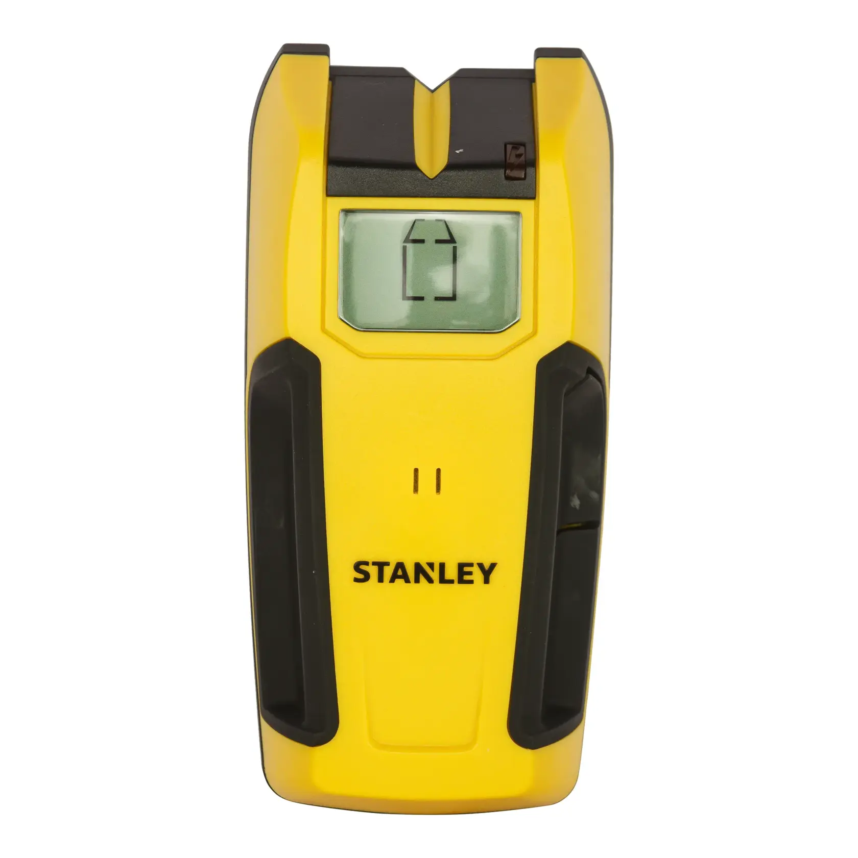 STANLEY STHT0-77406 gelb-schwarzer Bolzendetektor, Vorderansicht, mit Digitalanzeige.