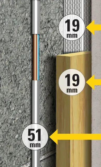 STANLEY STHT0-77406 Fotografie zeigt Rohrmessungen mit 19mm und 51mm Durchmesser, vertikaler Winkel.