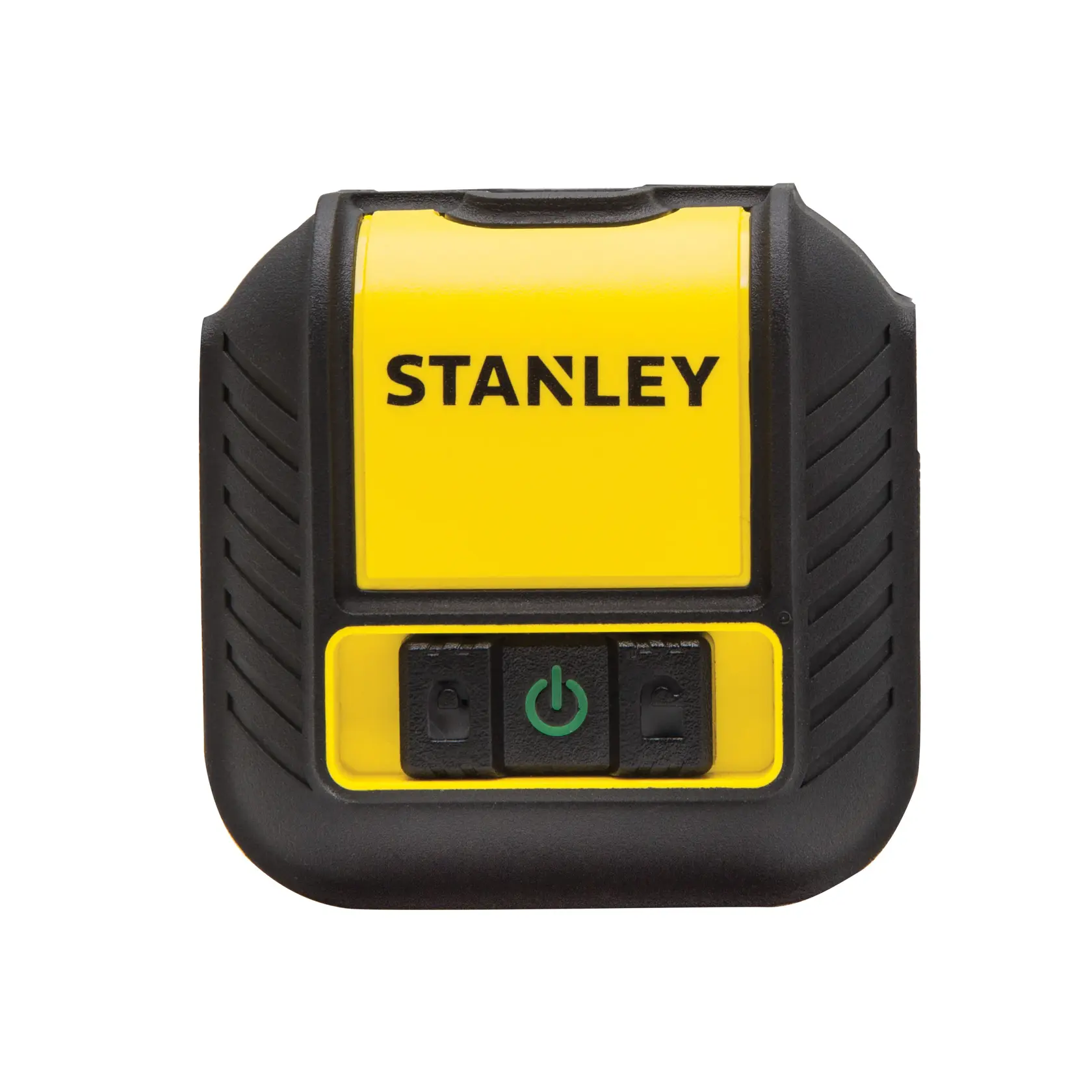STANLEY STHT77499-1 gelb-schwarzer Laser-Entfernungsmesser Vorderansicht auf weißem Hintergrund.