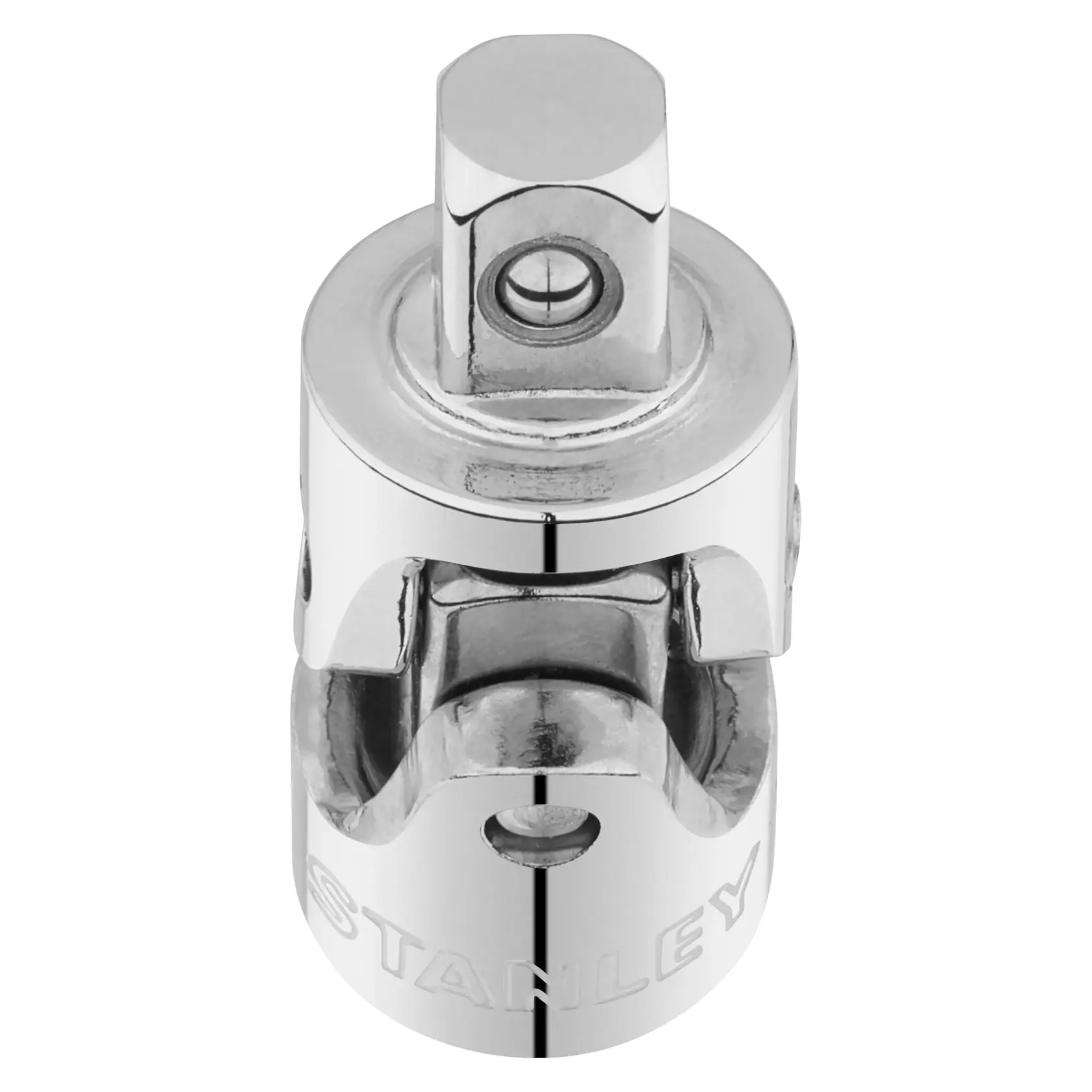 STANLEY STMT86011-0 Chrom Universalgelenk-Stecknuss, Vorderansicht, Werkzeugzubehör auf weißem Hintergrund.