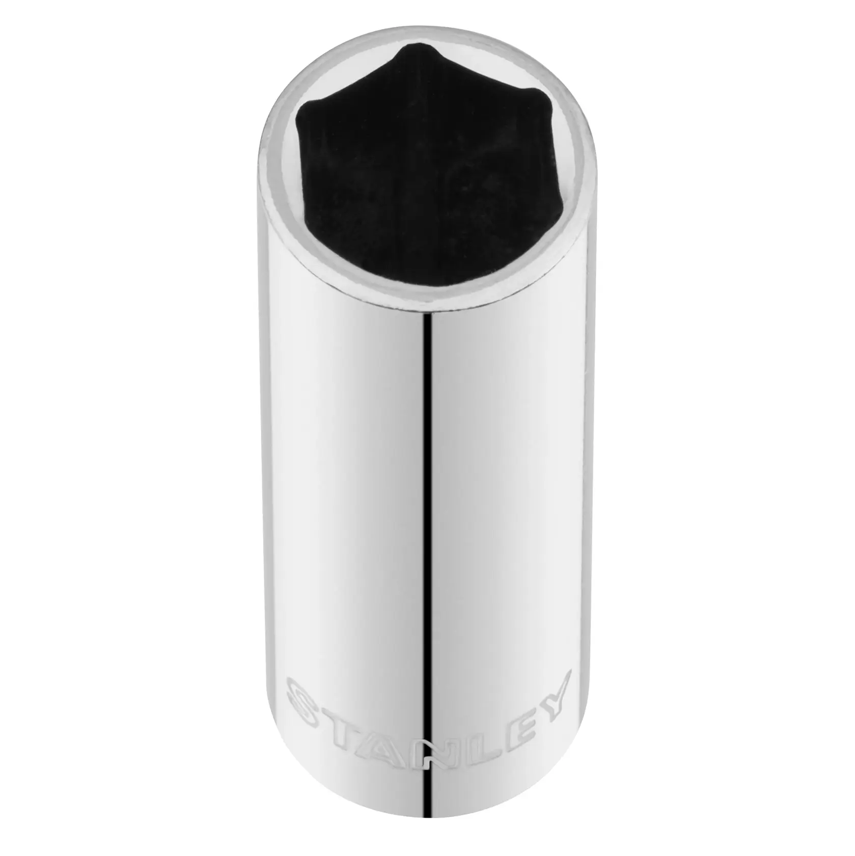 STANLEY STMT86100-0 Chrom-Steckschlüssel, Fotografie aus senkrechtem Frontwinkel auf weißem Hintergrund.