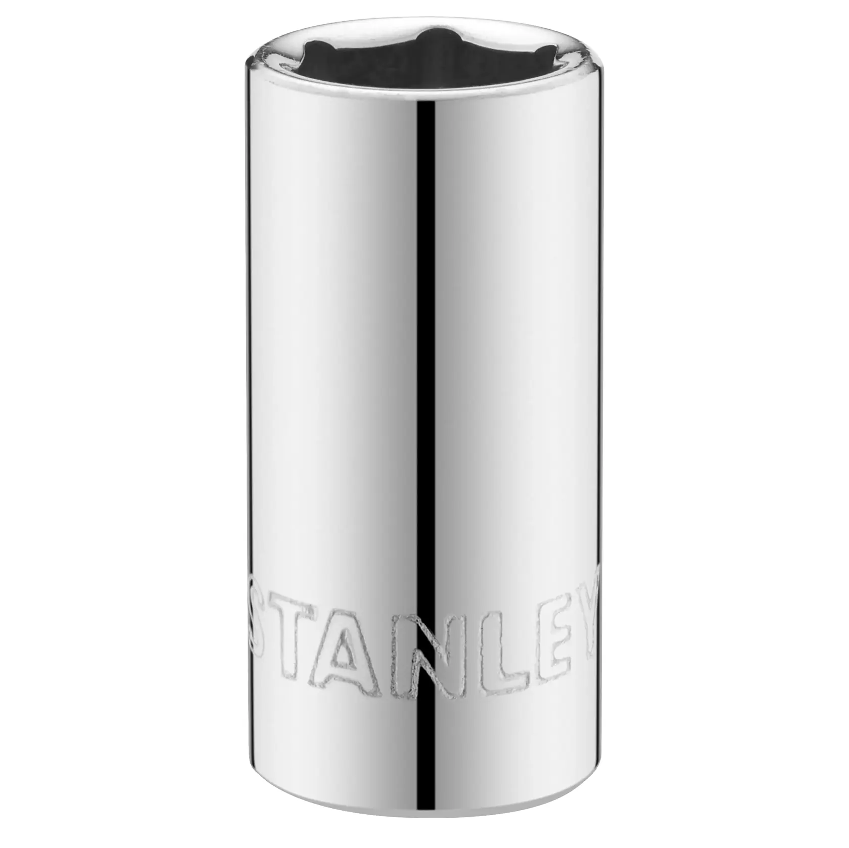 STANLEY STMT86105-0 Chrom-Steckschlüssel, zylindrisch, Vorderansicht auf weißem Hintergrund.