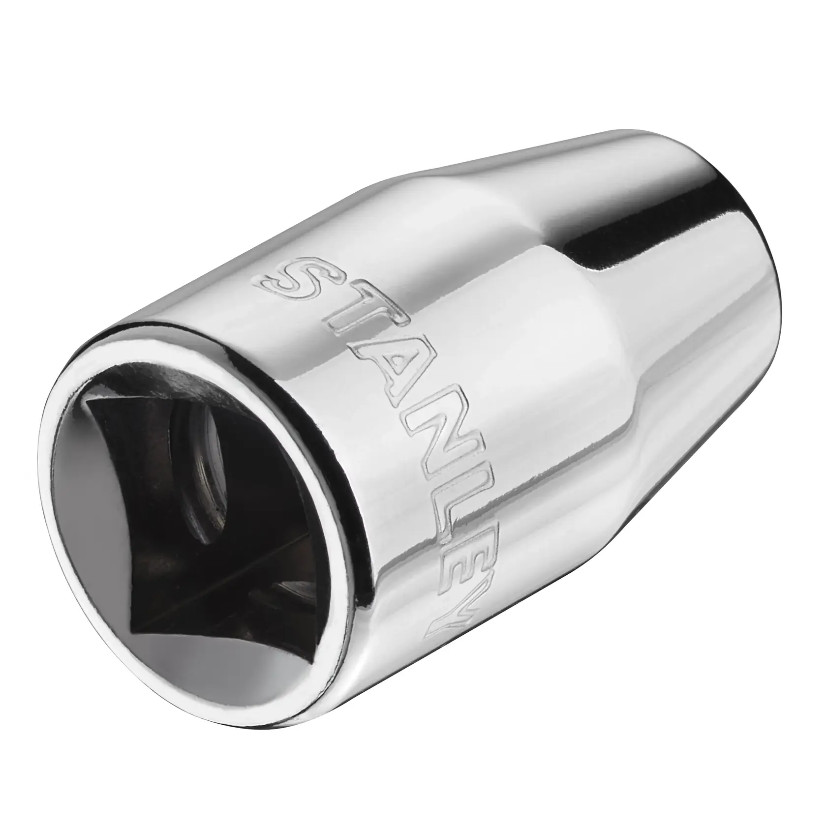 STANLEY STMT86250-0 Chrom-Steckschlüssel, Nahaufnahme mit Markenname, weißer Hintergrund.