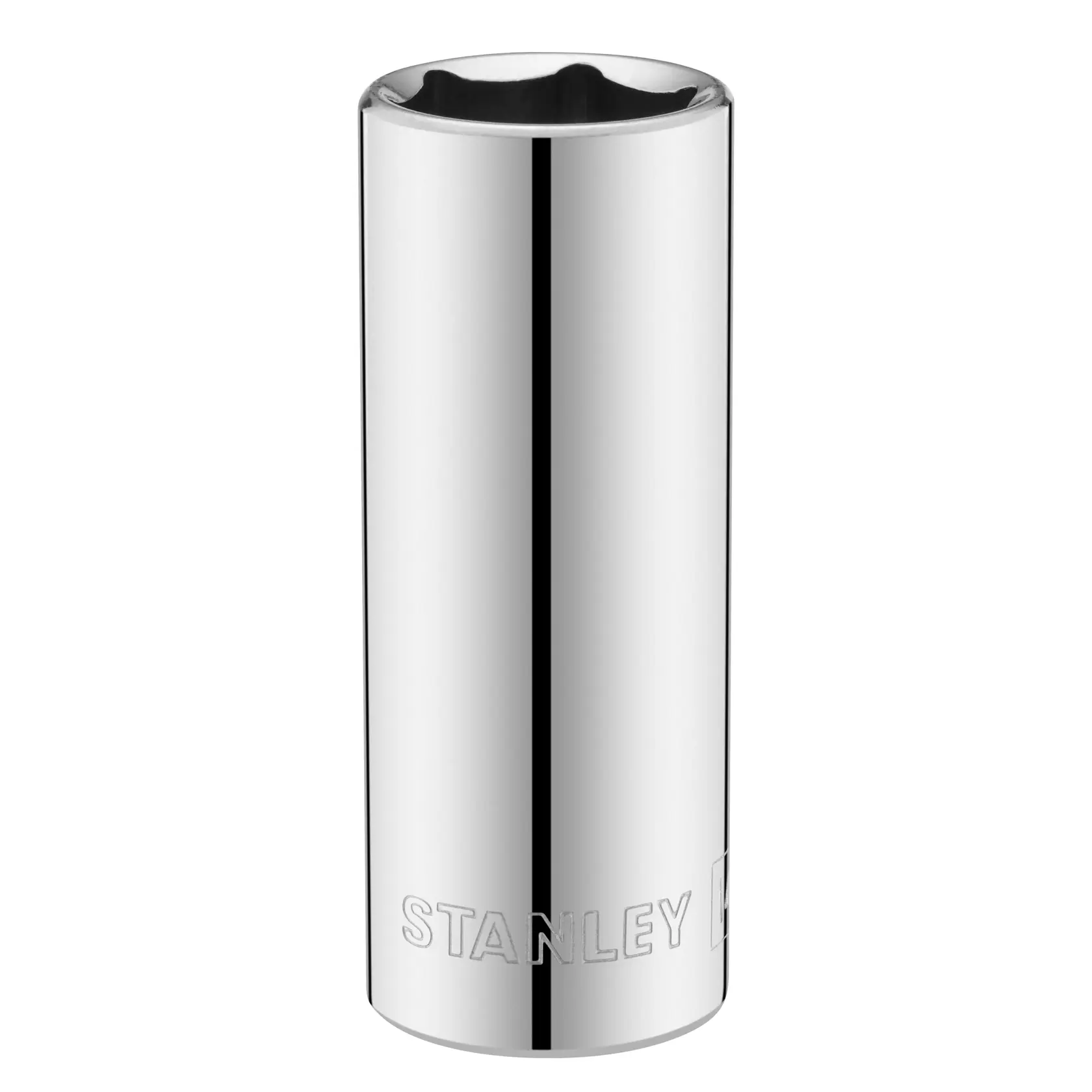 STANLEY STMT86289-0 langer Chrom-Steckschlüssel, Vorderansicht, Werkzeugfotografie.