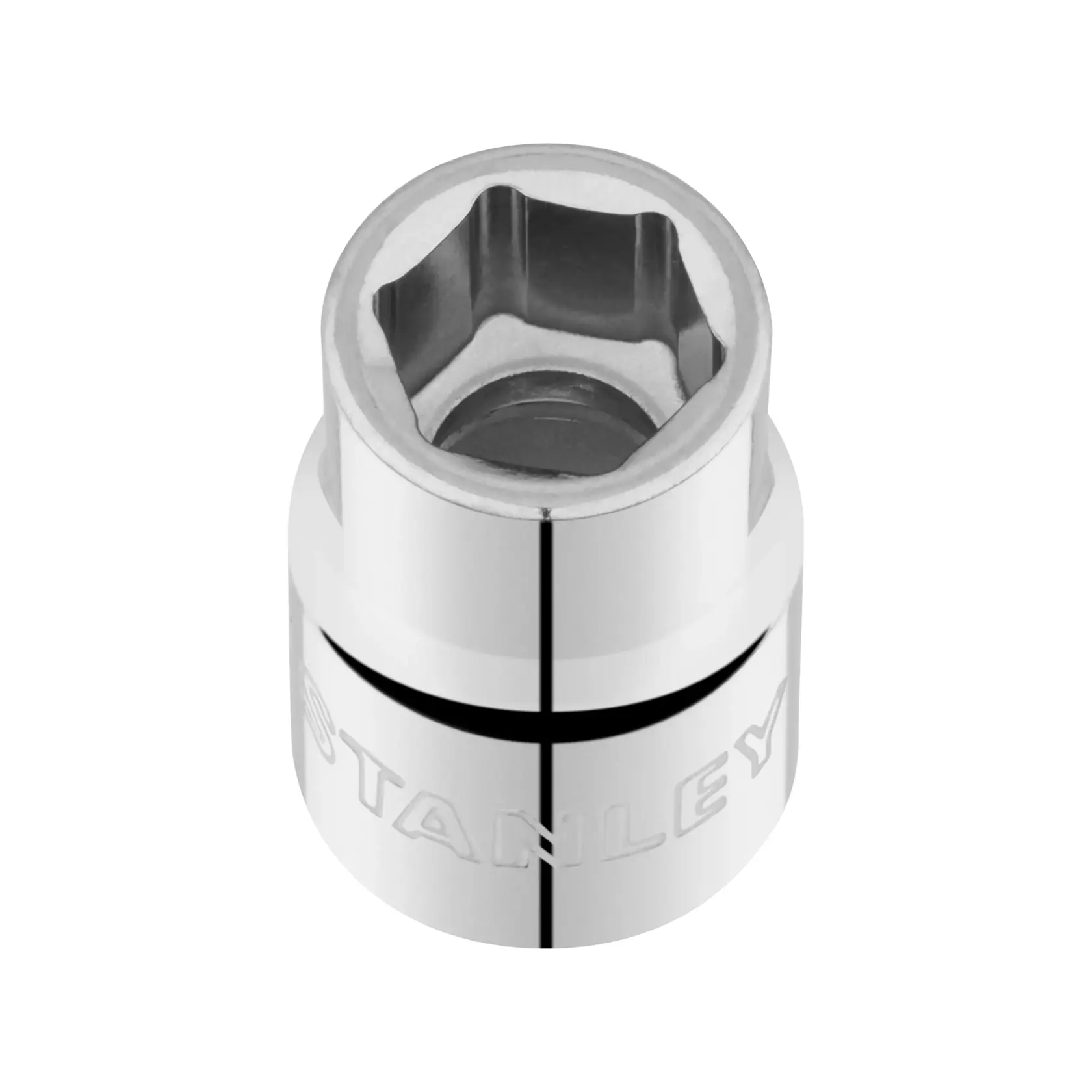 STANLEY STMT86305-0 Chrom-Steckschlüssel, Werkzeugzubehör, Top-Ansicht auf weißem Hintergrund.
