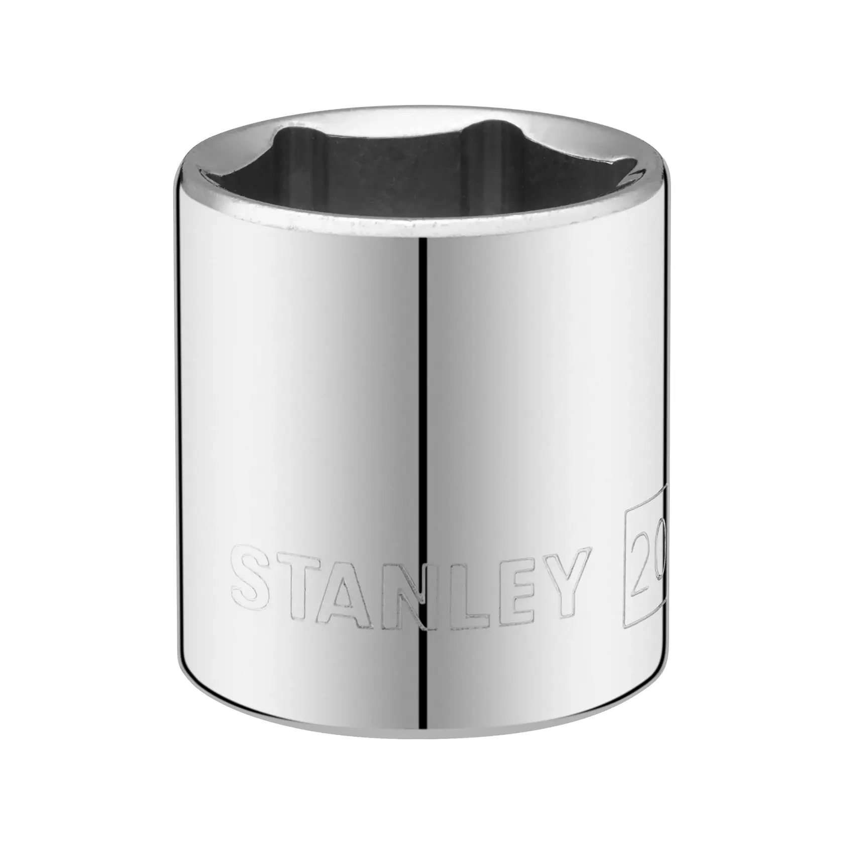 STANLEY STMT86315-0 Chrom-Stecknuss, 6-kant Design, Vorderansicht auf weißem Hintergrund.