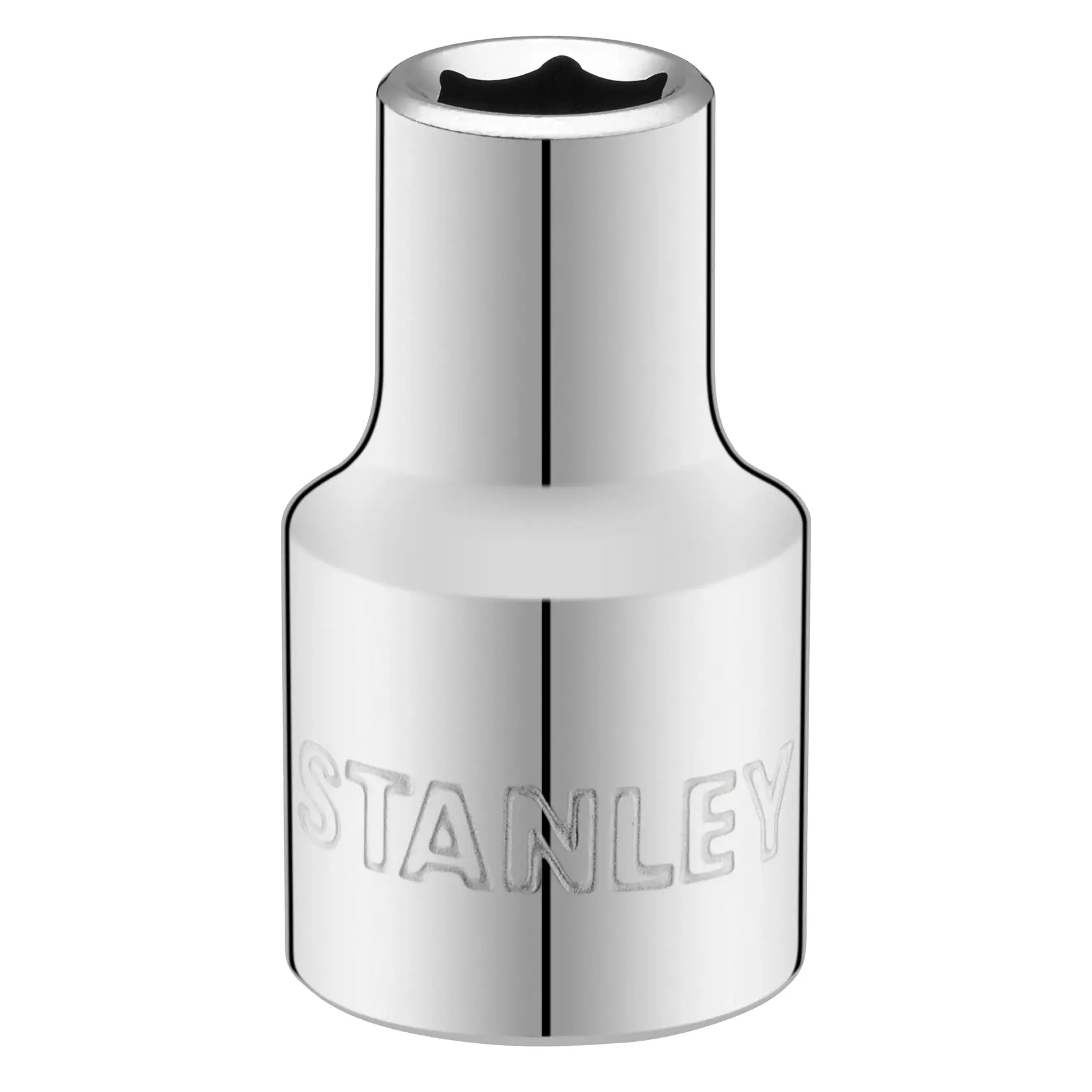 STANLEY STMT86509-0 Chrom-Stecknuss, sternförmiger Kopf, Werkzeugzubehör, Frontansicht, weißer Hintergrund.