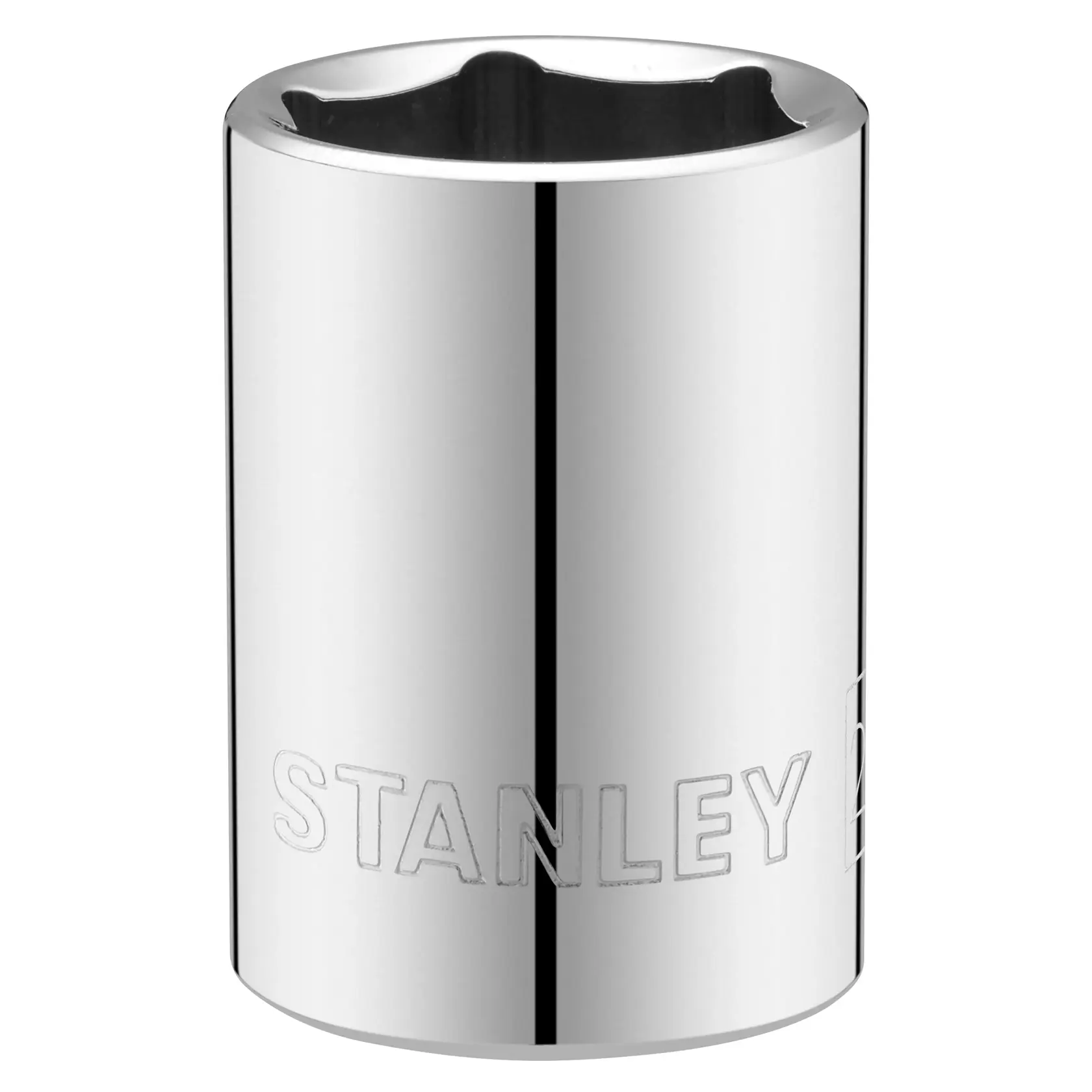 STANLEY STMT86520-0 Chrom-Steckschlüssel, zylindrisches Handwerkzeug, Vorderansicht auf weißem Hintergrund.