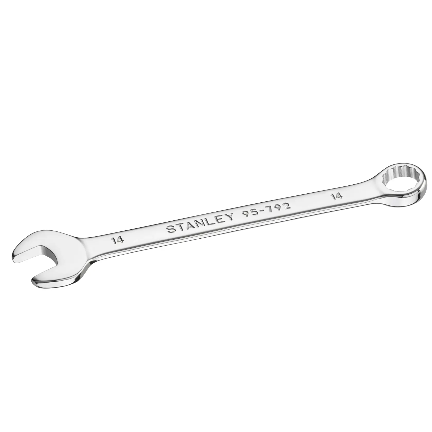 STANLEY STMT95792-0 Chrom-Kombinationsschlüssel, 14mm, Seitenansicht auf weißem Hintergrund.
