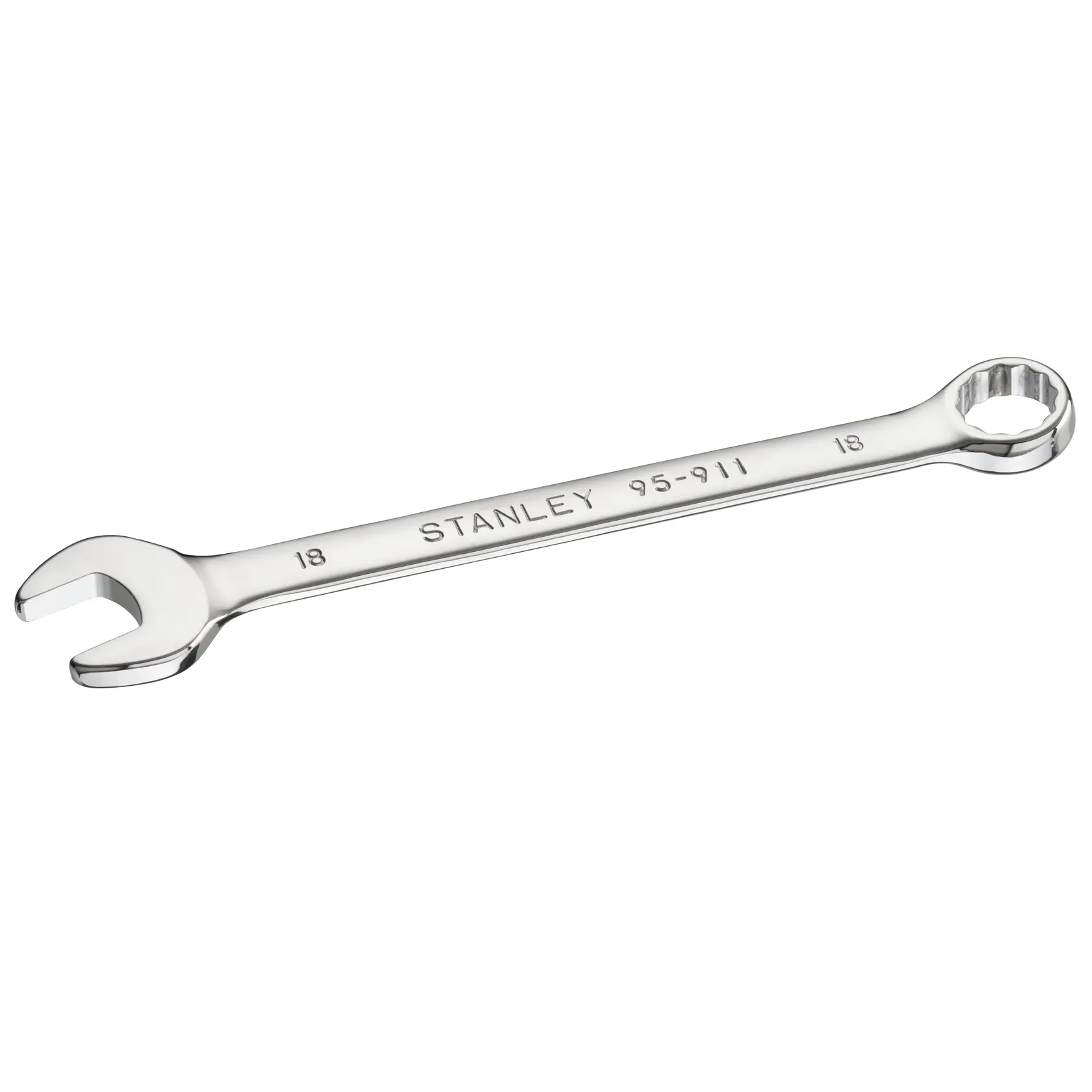 STANLEY STMT95911-0 Ring-Maulschlüssel, silber, mit offener und Ringseite, auf weißem Hintergrund.