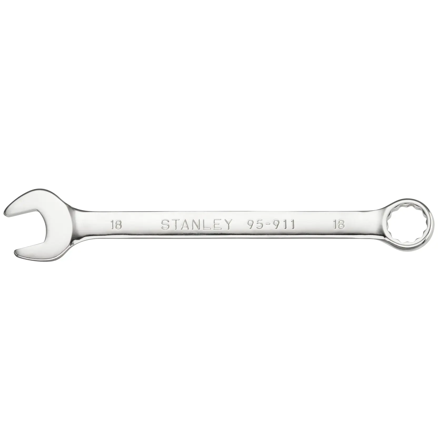 Stanley STMT95911-0 Kombinationsschlüssel, Silber-Finish, Frontansicht, Handwerkzeug-Fotografie.