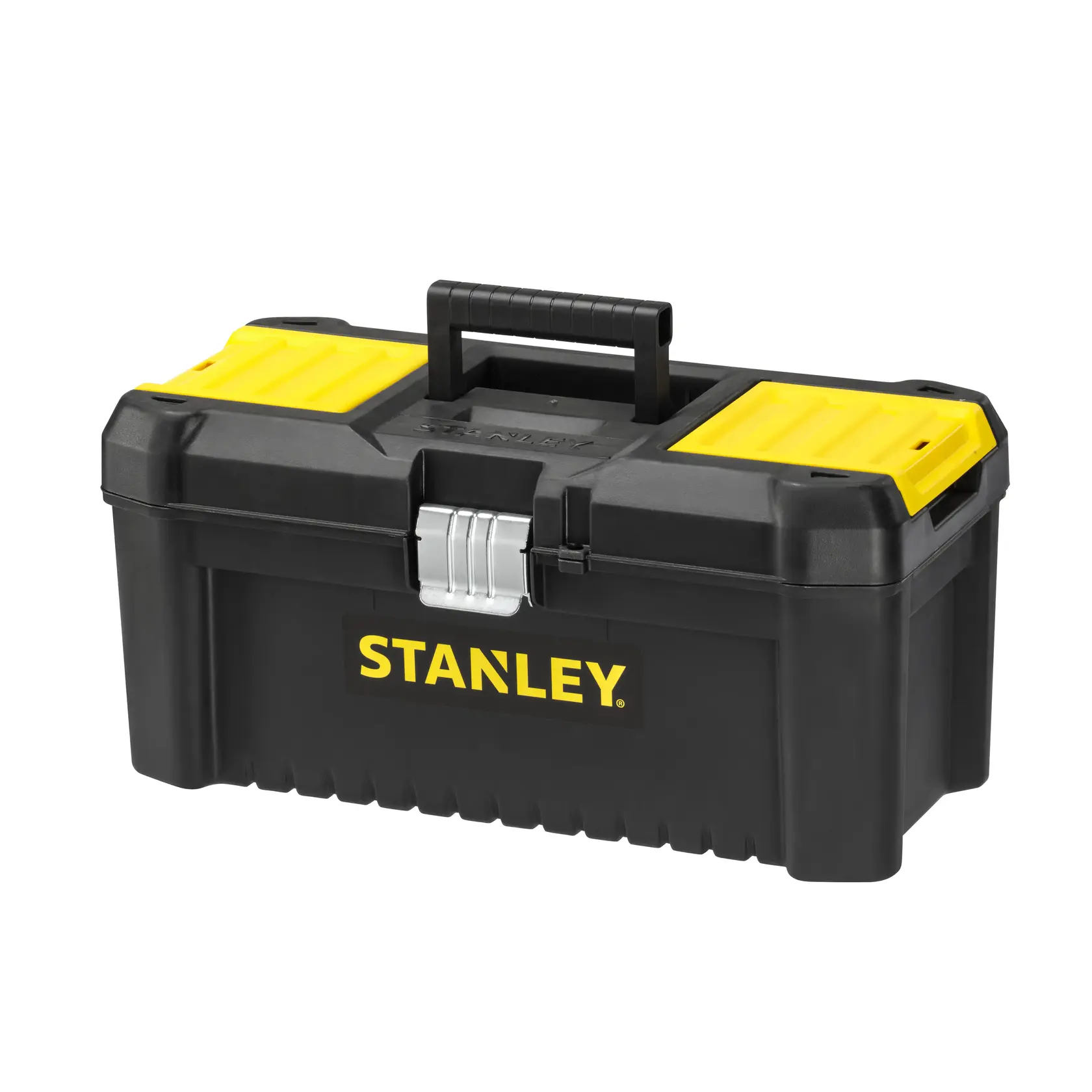 Stanley Werkzeugkasten STST1-75518-KR, STST1-75518, schwarz mit gelbem Deckel, Vorderansicht Foto.
