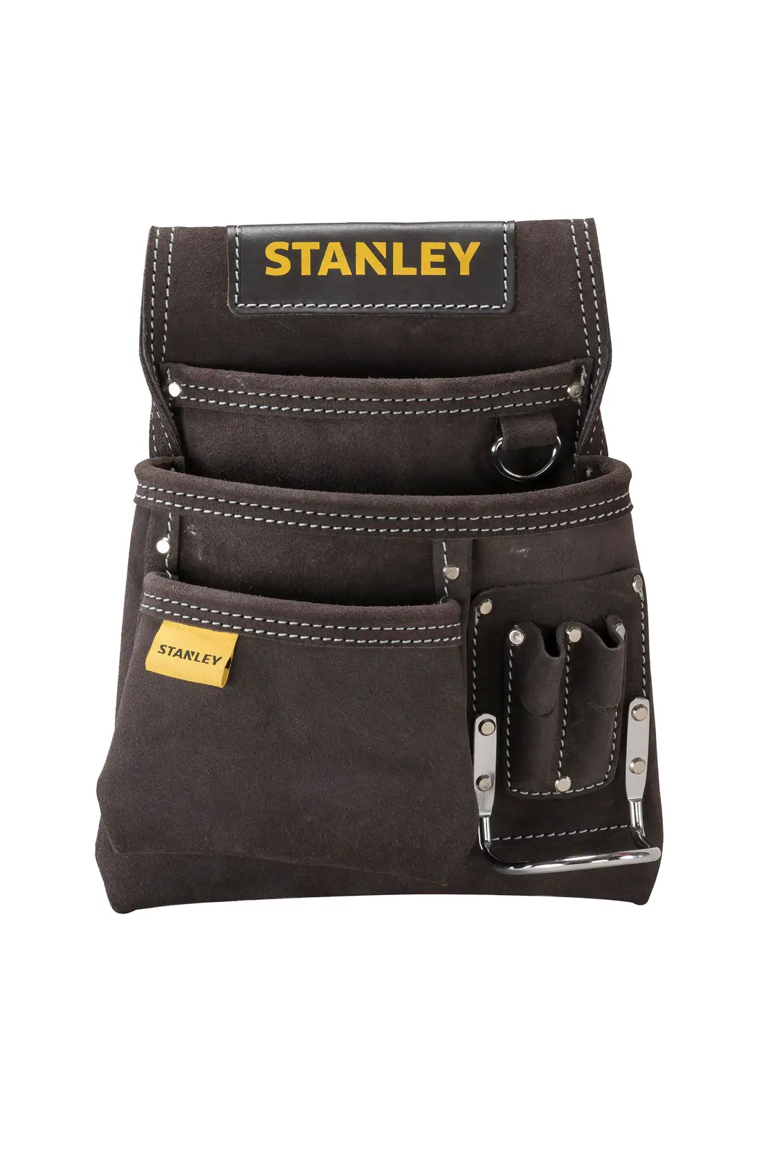 STANLEY STST1-80114 braune Werkzeugtasche mit mehreren Fächern, Vorderansicht, weißer Hintergrund.
