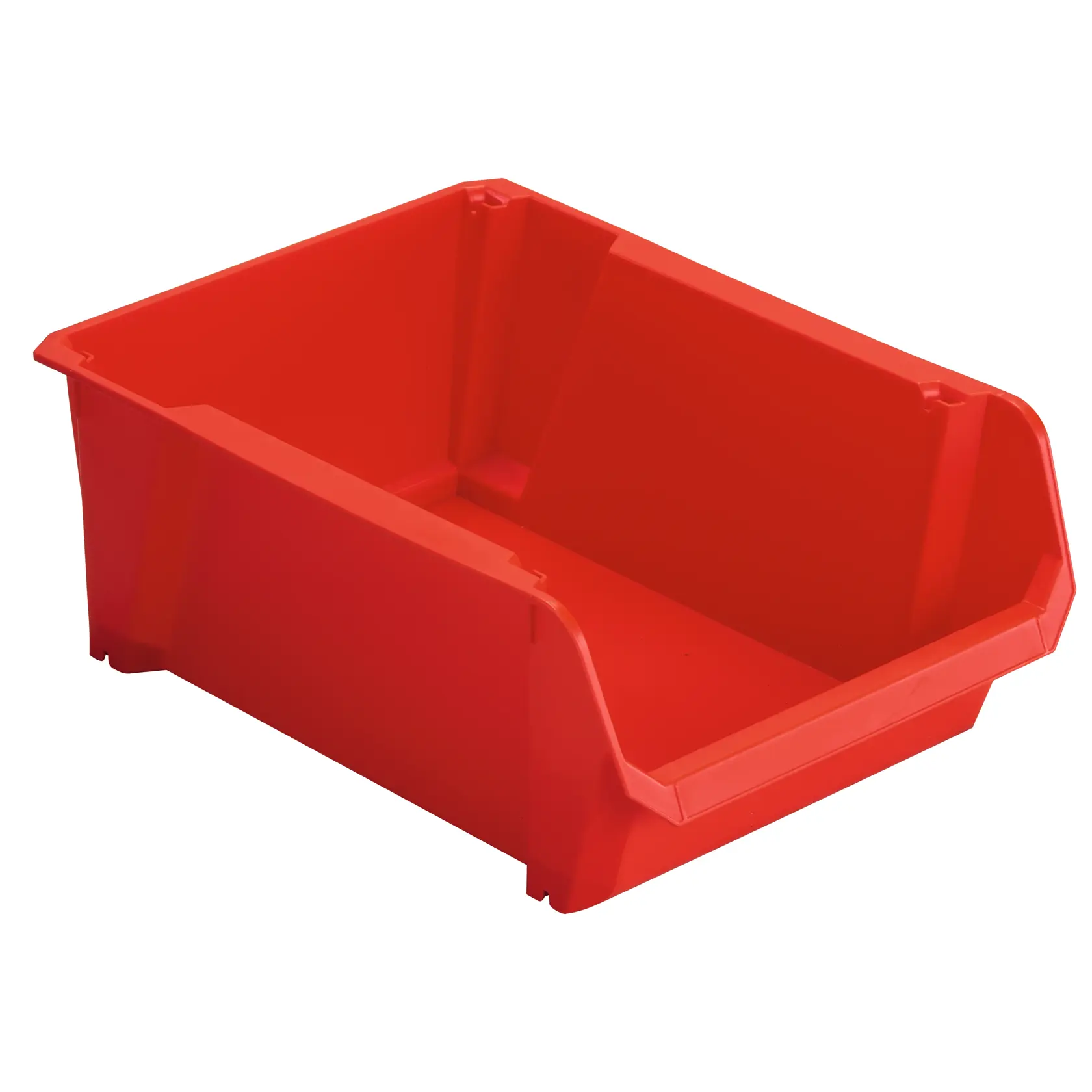 STANLEY STST82742-1 roter stapelbarer Lagerbehälter seitliche Ansicht, robuster Kunststoff-Organizer.