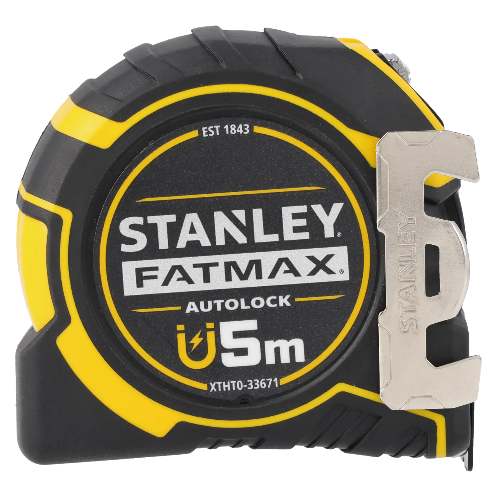 STANLEY XTHT0-33671 FATMAX 5m Autolock-Maßband, schwarz-gelb, Vorderansicht.